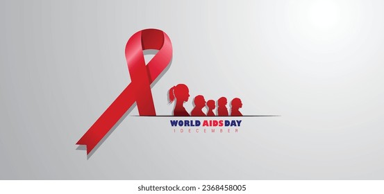 World AIDS day december 1 th. awareness red ribbon as Symbol HIV and Cancer and people, text and white paper backrgound concept. vector for banner, poster ,and social media post.