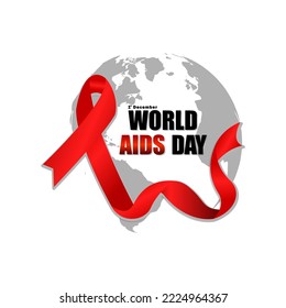 Día Mundial del SIDA, 1 de diciembre, cartel con cinta roja y texto Día Mundial del Sida