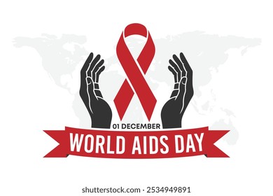 World AIDS Day design. 1 December.  World AIDS Day Awareness Campaign Poster, Banner, Flyer. Red Ribbon. AIDS Awareness Banner Template