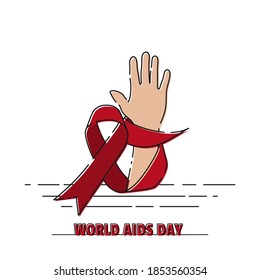 World AIDS Day Design with Hand and Ribbon vector illustration. Good template for AIDS design.