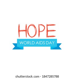 world aids day design with hope word and decorative ribbon over white background, flat style, vector illustration