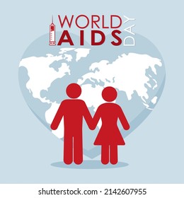 World aids day design with pictogram couple and world map