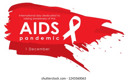 World Aids Day Design in Red Brush Stoke on White Background Vector Illustration