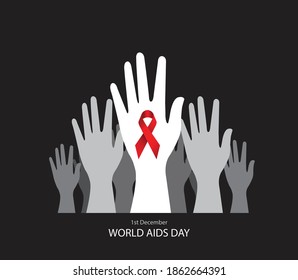 World aids day design of red ribbon on hands vector illustration