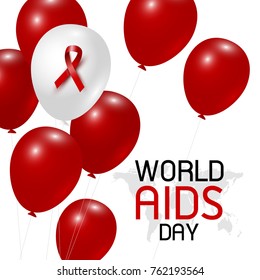 World aids day design of red ribbon and balloon on white background vector illustration