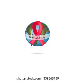 World AIDS Day. Globe with red ribbon. Vector illustration.