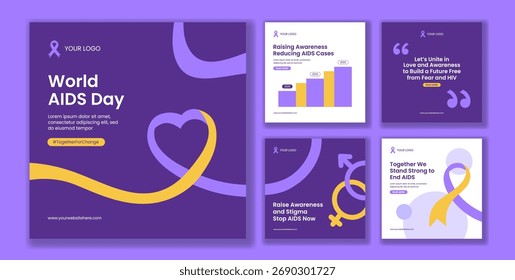 Handgezeichnete, flache Illustration zum Welt-Aids-Tag für Social Media Post Template Design