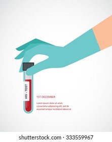 World AIDS Day. Hand Holding HIV Test Tube