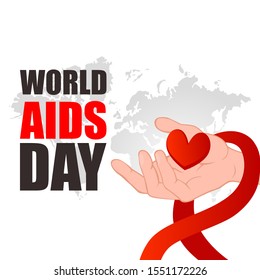 World AIDS Day. Hand with Red heart. Aids Awareness icon design for poster, banner, t-shirt. 1 December World AIDS Day. Vector illustration 
