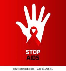 World AIDS Day. hand stop Aids virus. Aids Awareness icon design for poster, banner, t-shirt. Vector illustration isolated on Red and white background.