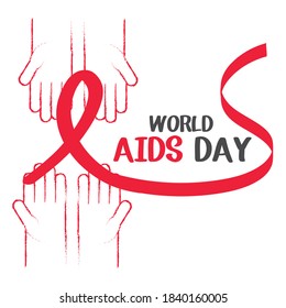 world aids day, hands and awareness ribbon health card vector illustration