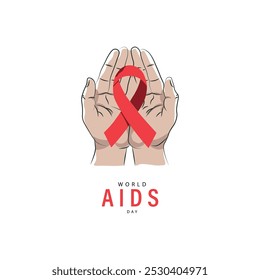WORLD AIDS day, Hands holding red ribbon symbol for AIDS awareness