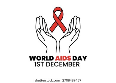 WORLD AIDS day, Hands holding red ribbon symbol for AIDS awareness