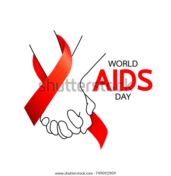 世界エイズデー 赤いリボンで手をつなぐ ポスター バナー Tシャツ用のエイズ認識アイコンデザイン 白い背景にベクターイラスト のベクター画像素材 ロイヤリティフリー