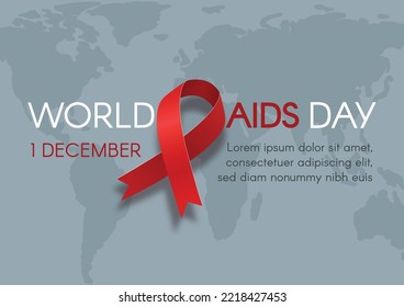 World AIDS Day horizontal banner with a red ribbon. A vector flat illustration.  Print template design.