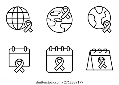Conjunto de iconos del Día Mundial del SIDA, Ilustración vectorial de concepto del mes de concienciación del Día Mundial del SIDA sobre fondo blanco