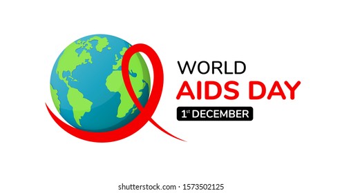 World AIDS day illustration, abstract globe with a red ribbon and typographic design - Vector.