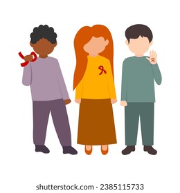World AIDS day. Illustration vector graphic of people with red ribbon from ethnic multicultural (Africa, Asia and America) isolated on white background.