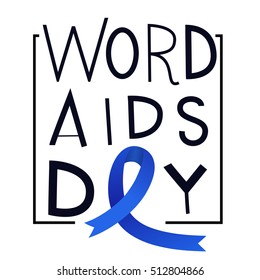 World Aids day illustration vector. 1st December poster card, blue ribbon