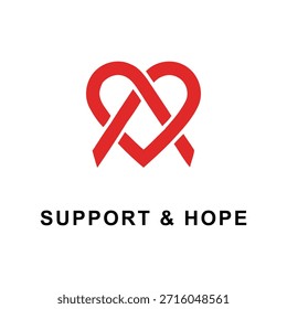 World AIDS Day logo with red ribbon heart. Support and hope symbol for HIV awareness, healthcare solidarity, and medical charity. Professional 1st December event design vector template