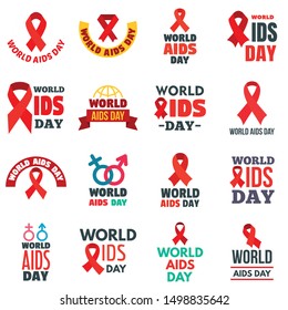 World AIDS day logo set. Flat set of world AIDS day vector logo for web design
