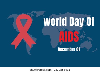 World AIDS Day. Long horizontal banner with red ribbon, space for text and diverse people. Vector flat illustration.