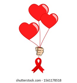 World AIDS Day. Love balloons with Red ribbon concept . Aids Awareness icon design for poster, banner, t-shirt. world AIDS Day vector illustration isolated on white background.