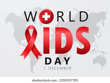 World AIDS Day with a world map background. Vector 3D illustration.