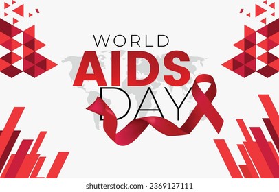 World Aids Day with map, Red colors theme background and geometric abstract retro modern colorfull design with raised hands or fists. Vector illustration EPS10