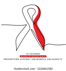 World AIDS day on december 1st. Awareness support care and solidarity with people suffering from this virus. HIV AIDS. Red Ribbon. Stop spread of the disease. Hygiene and safety. Lethal syndrome. Line