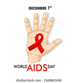 World AIDS Day. Palm of hands up concept. Aids Awareness icon design for poster, banner.  Background 1st December world AIDS Day vector illustration.