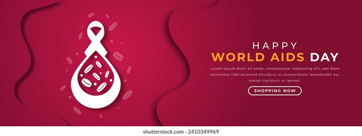 Estilo de corte de papel del Día Mundial del SIDA Ilustración de diseño vectorial para fondo, afiche, cartel, publicidad, tarjeta de saludo