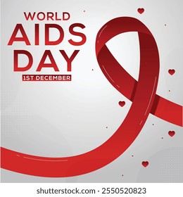 Projeto do Dia Mundial da Aids. Ilustração da Consciência da Fita Vermelha para Prevenção, Apoio e Solidariedade ao HIV. Design de mídia social para promover campanhas de saúde, eventos e conscientização comunitária