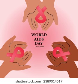 Cartel del Día Mundial del SIDA Ilustración vectorial de fondo. cintas de diferentes colores en las manos.