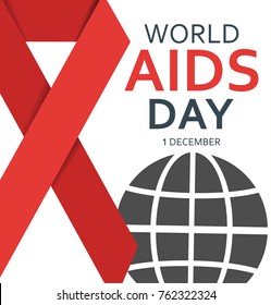 World AIDS day poster flat vector illustration  abstract globe with a red ribbon. White background.
