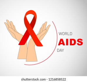 World AIDS Day. World Aids Day poster with a red ribbon in the hands