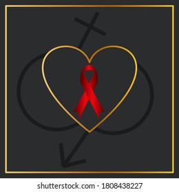 World AIDS day poster. Red Tie Ribbon icon on white dark background