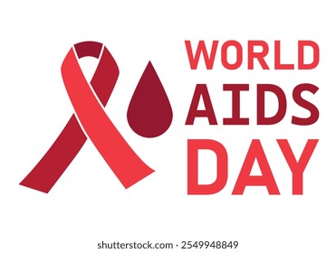 World AIDS Day poster with red ribbon and drop of blood