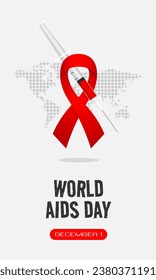 World Aids Day poster with ribbon and syringe