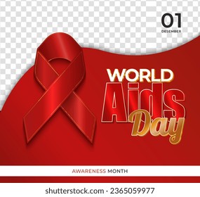 World aids day poster template with red ribbon with transparent background