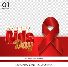 Plantilla de póster del Día Mundial de la Ayuda con cinta roja con fondo transparente