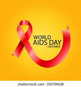 World Aids Day poster with text and red ribbon of aids awareness. Yellow background. Very easy customize and use.