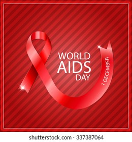 World Aids Day poster with text and red ribbon of aids awareness. Yellow background. Very easy customize and use.