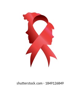 world aids day, profile man and woman in awareness ribbon vector illustration