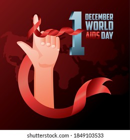 Día mundial del sida, mano levantada con ilustración vectorial del dedo de ajuste de cinta