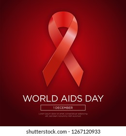 World AIDS Day, realistic red ribbon, symbol of peace, symbol of the day of December 1, vector illustration. - Vector 