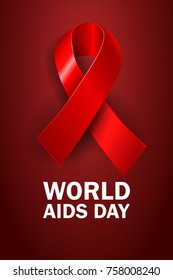 World AIDS Day, realistic red ribbon, symbol of peace, symbol of the day of December 1, vector illustration.