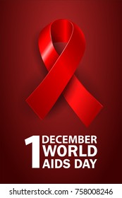 World AIDS Day, realistic red ribbon, symbol of peace, symbol of the day of December 1, vector illustration.