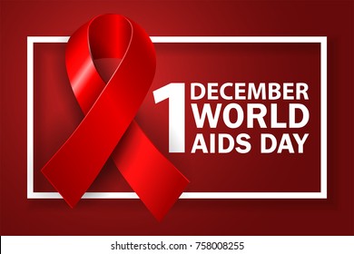 World AIDS Day, realistic red ribbon, symbol of peace, symbol of the day of December 1, vector illustration.