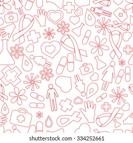 World AIDS Day. Red Medical seamless pattern. Vector illustration.
